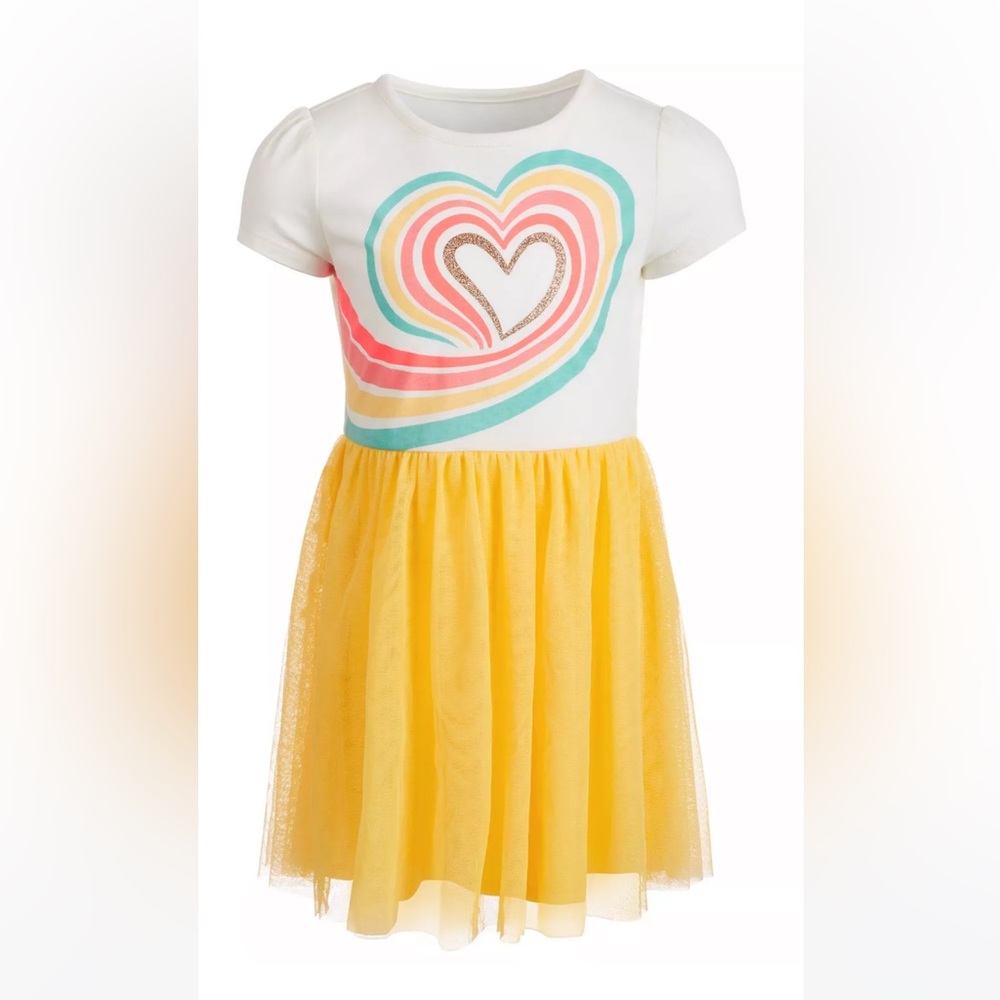 Little Girls Rainbow Heart Yellow Tutu Dress